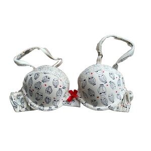 Kensie Talk Pretty To Me Cream Owl Print Bra 32B